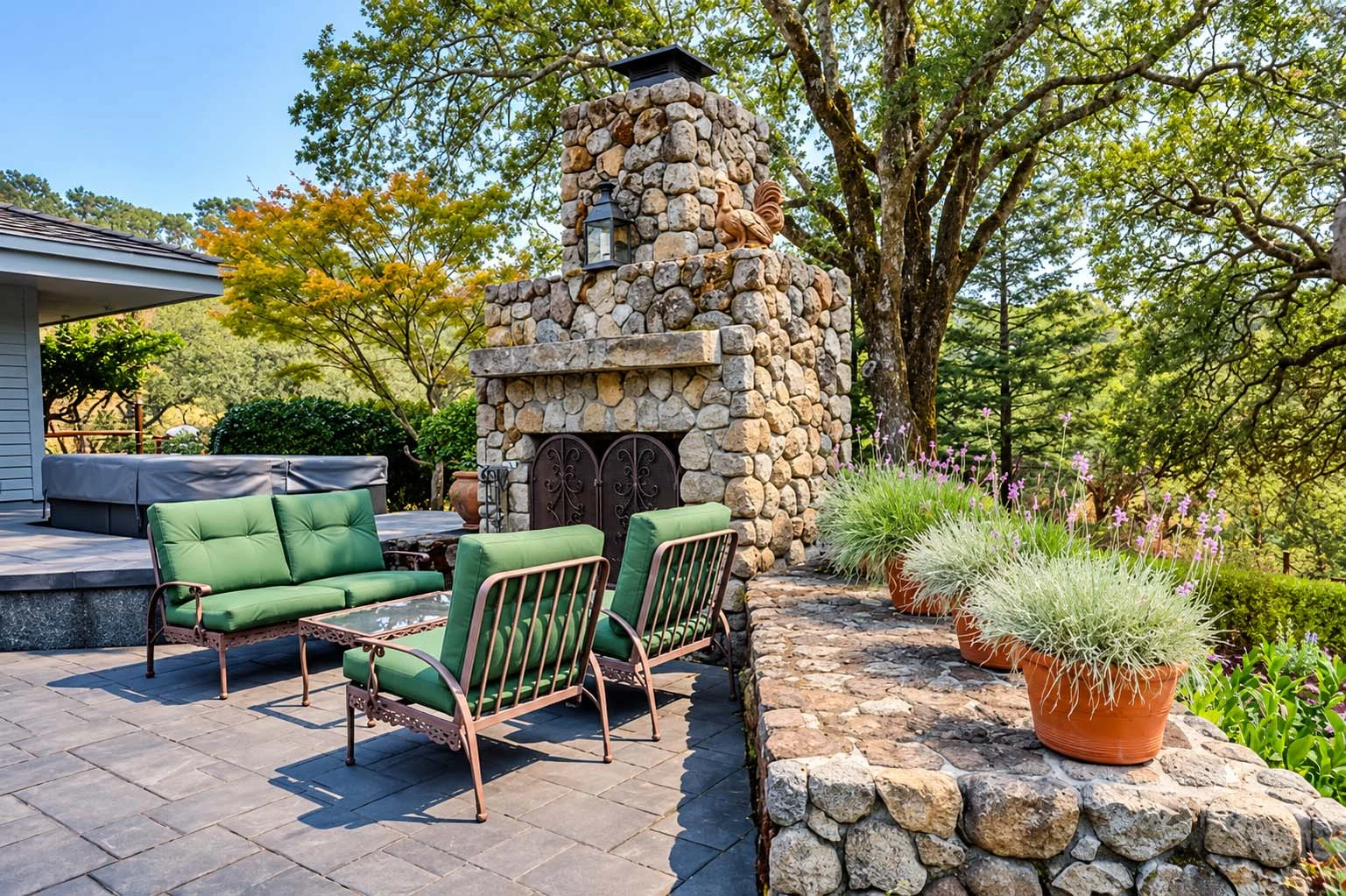 Rustic Stone Fireplace Patio Garden